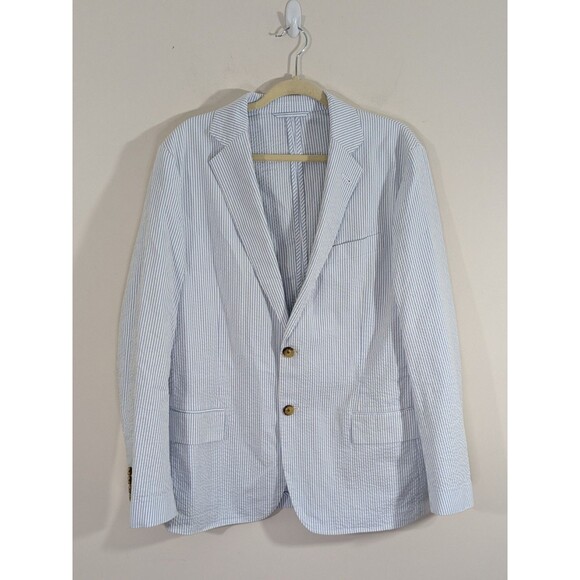 Vineyard Vines Blazer 42R Seersucker Cotton Blue White Striped Jacket Men Preppy - Picture 2 of 8